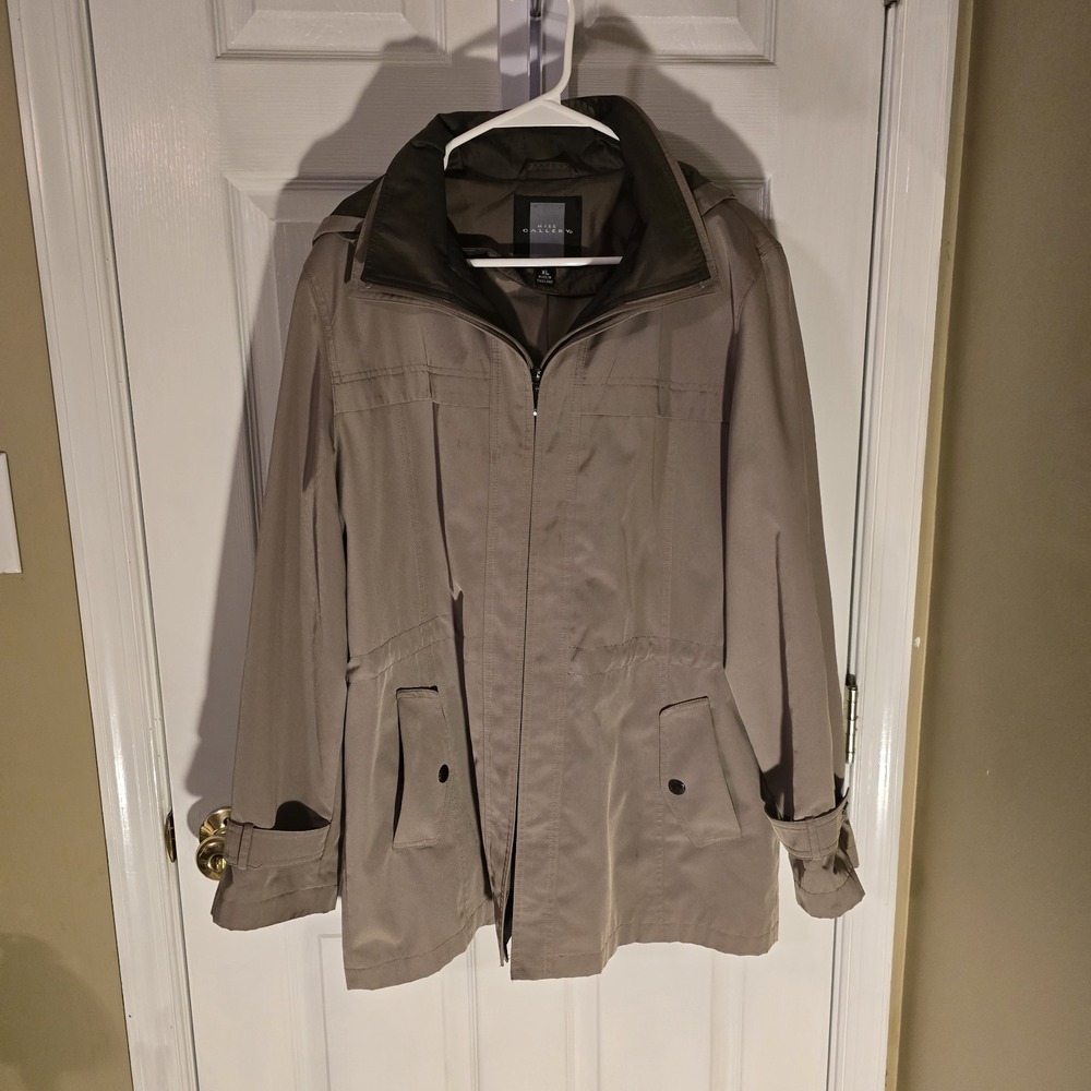 Miss Gallery Women XL Taupe Brown Hooded Utility Anorak Jacket V10183 Drawstring